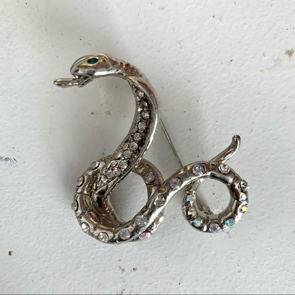 Silver Rhinestone Snake Cobra Brooch EUC - Picture 8 of 8